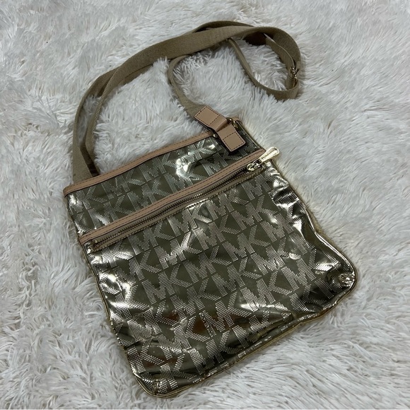 Michael Kors Gold Mirror Metallic Crossbody Purse EUC - Picture 1 of 11